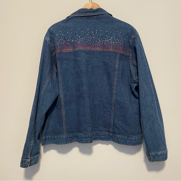 Bedazzled Denim Jacket Size XL Embellished Dark Wash - Picture 3 of 5